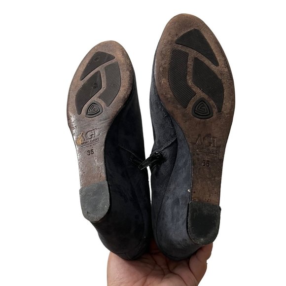 AGL Gray Suede Leather Double Buckle Detail Wedge Booties Size 6 EU36 - Picture 6 of 8